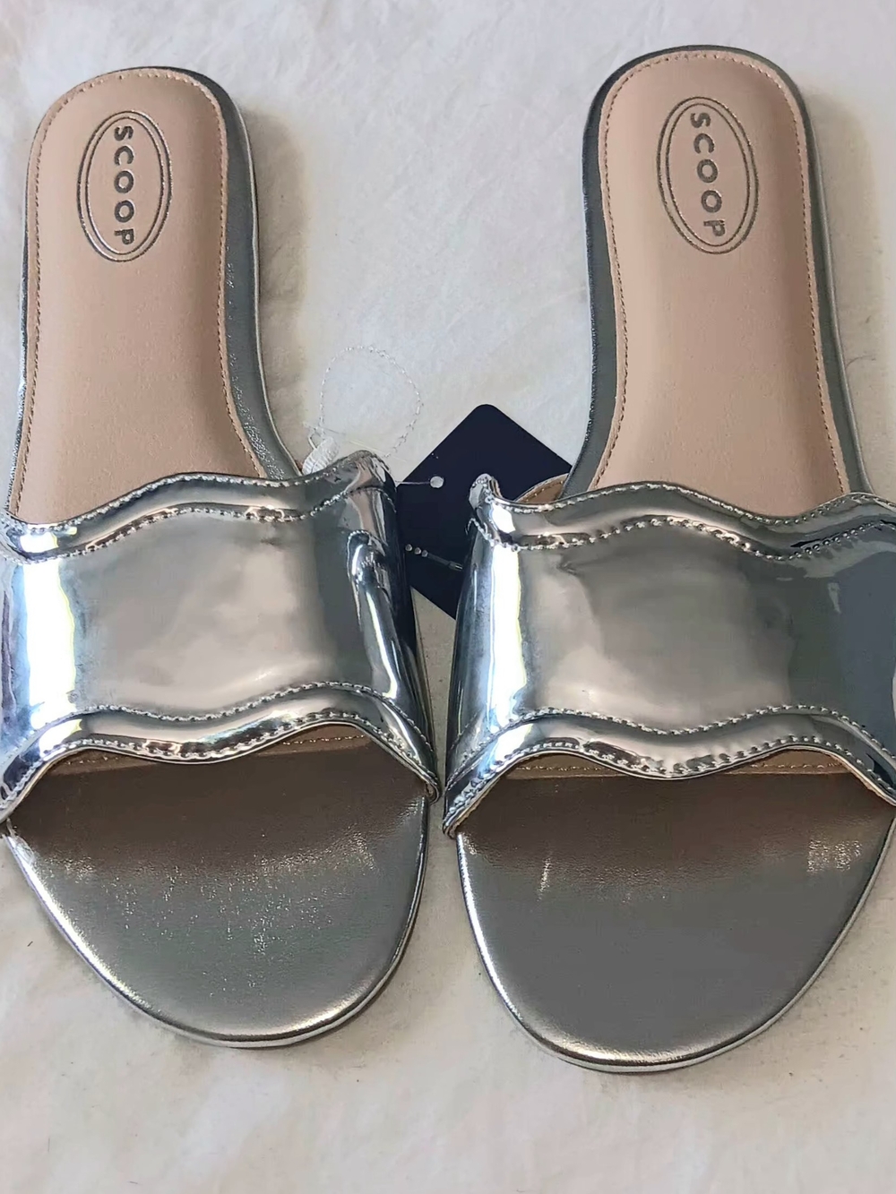 Scoop Silver Metallic Slide Sandals for Women Size 11
